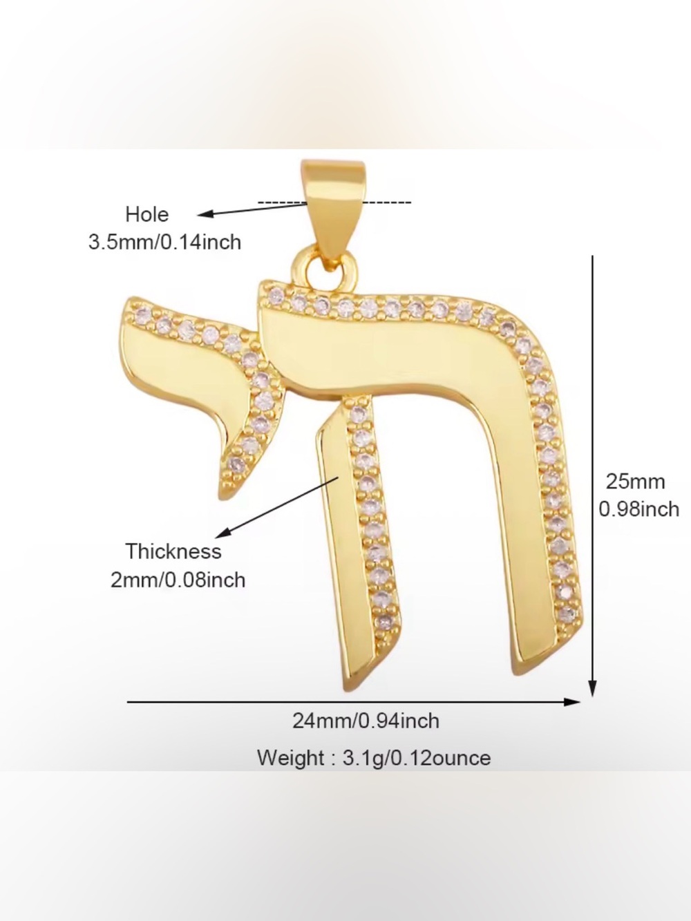 Gold Hebrew Chai Pendant with Sparkling CZ Accents